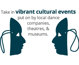 Take in vibrant cultural events put on by local dance companies, theatres, & museums.